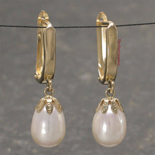 Load image into Gallery viewer, 14k Yellow Gold Euro Back Teardrop White Pearl Dangle Earrings