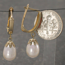 Load image into Gallery viewer, 14k Yellow Gold Euro Back Teardrop White Pearl Dangle Earrings