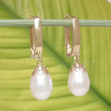 Load image into Gallery viewer, 14k Yellow Gold Euro Back Teardrop White Pearl Dangle Earrings