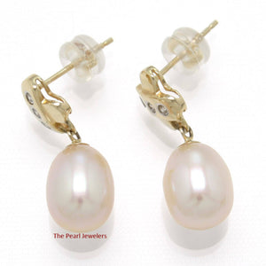 14k Yellow Gold X-Design Diamond & Pink Cultured Pearl Dangle Stud Earrings