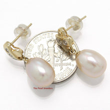 Load image into Gallery viewer, 14k Yellow Gold X-Design Diamond &amp; Pink Cultured Pearl Dangle Stud Earrings