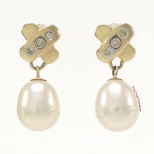 Load image into Gallery viewer, 14k Yellow Gold X-Design Diamond &amp; White Cultured Pearl Dangle Stud Earrings