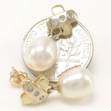Load image into Gallery viewer, 14k Yellow Gold X-Design Diamond &amp; White Cultured Pearl Dangle Stud Earrings