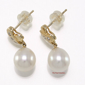 14k Yellow Gold X-Design Diamond & White Cultured Pearl Dangle Stud Earrings