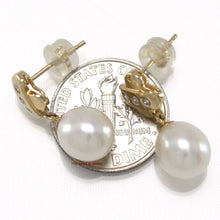 Load image into Gallery viewer, 14k Yellow Gold X-Design Diamond &amp; White Cultured Pearl Dangle Stud Earrings