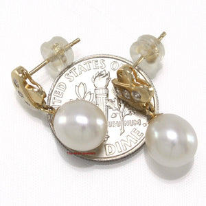 14k Yellow Gold X-Design Diamond & White Cultured Pearl Dangle Stud Earrings