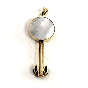 14K Yellow Gold Yin Yang Mother of Pearl & Sapphire Key Pendant
