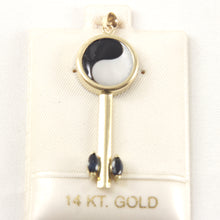 Load image into Gallery viewer, 14K Yellow Gold Yin Yang Mother of Pearl &amp; Sapphire Key Pendant