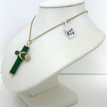 Load image into Gallery viewer, 14k Solid Yellow Gold Hand 7 mm Column Green Jade Christian Cross Pendant