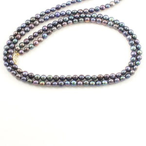 Double Strand Peacock Freshwater Pearl Necklace with 14K Gold Clasp