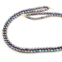 Load image into Gallery viewer, Double Strand Peacock Freshwater Pearl Necklace with 14K Gold Clasp