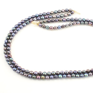 Double Strand Peacock Freshwater Pearl Necklace with 14K Gold Clasp