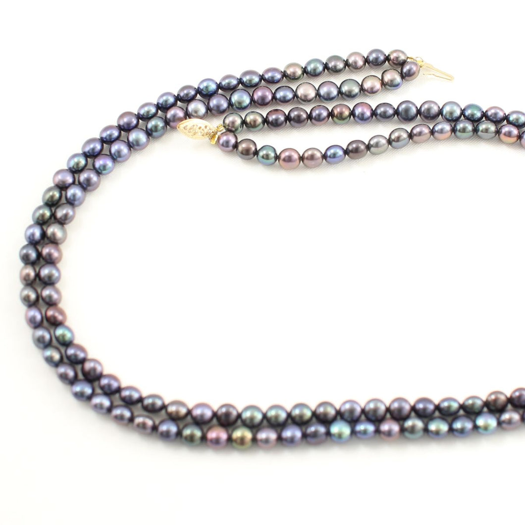 Double Strand Peacock Freshwater Pearl Necklace with 14K Gold Clasp