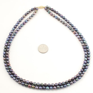 Double Strand Peacock Freshwater Pearl Necklace with 14K Gold Clasp