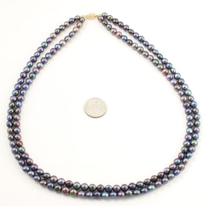 Double Strand Peacock Freshwater Pearl Necklace with 14K Gold Clasp
