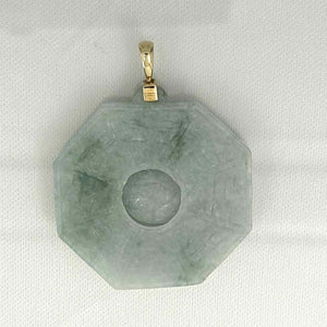 14k Yellow Gold Hand-Carved Eight Trigrams Jade Pendant