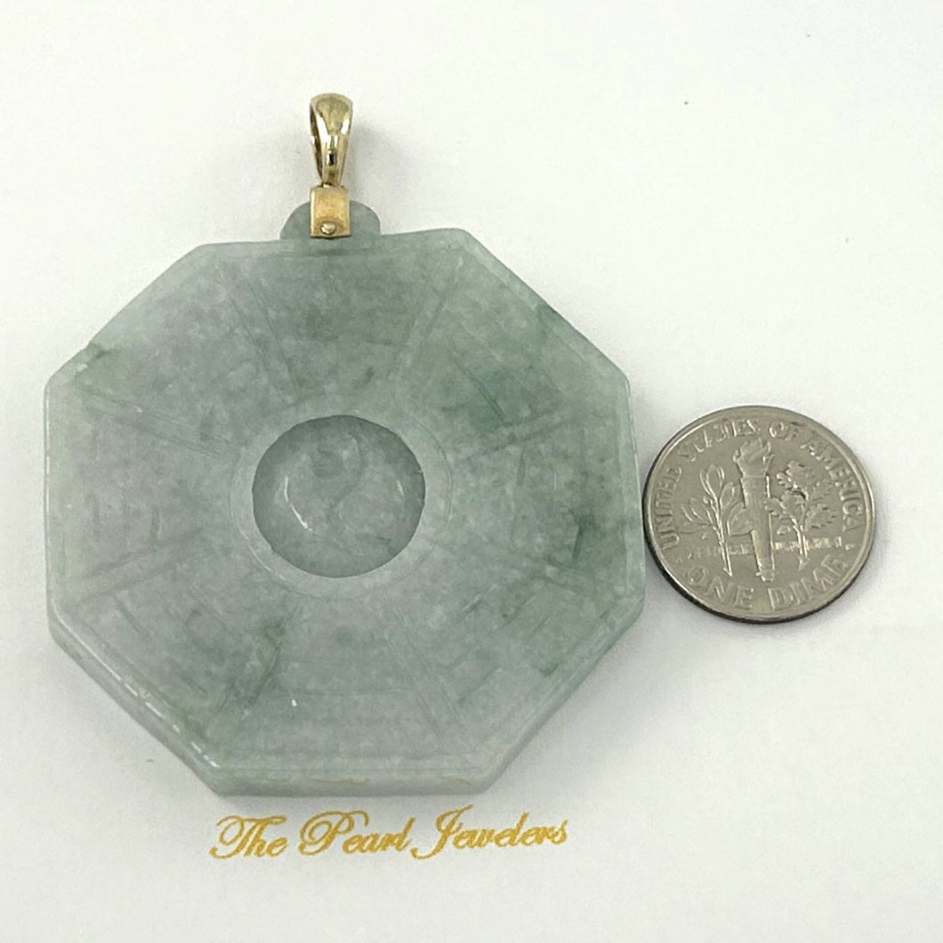 14k Yellow Gold Hand-Carved Eight Trigrams Jade Pendant