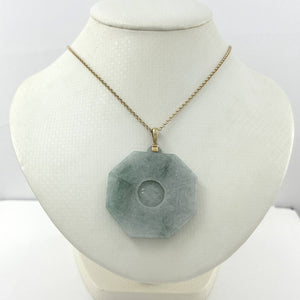 14k Yellow Gold Hand-Carved Eight Trigrams Jade Pendant
