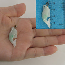 Load image into Gallery viewer, 14k Solid Yellow Gold Hand-Carved Dolphin Natural Jadeite Pendant Necklace