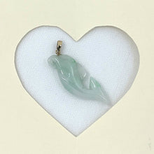 Load image into Gallery viewer, 14k Solid Yellow Gold Hand-Carved Dolphin Natural Jadeite Pendant Necklace