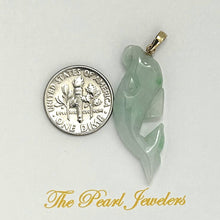 Load image into Gallery viewer, 14k Solid Yellow Gold Hand-Carved Dolphin Natural Jadeite Pendant Necklace
