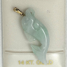 Load image into Gallery viewer, 14k Solid Yellow Gold Hand-Carved Dolphin Natural Jadeite Pendant Necklace