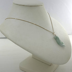 14k Solid Yellow Gold Hand-Carved Dolphin Natural Jadeite Pendant Necklace