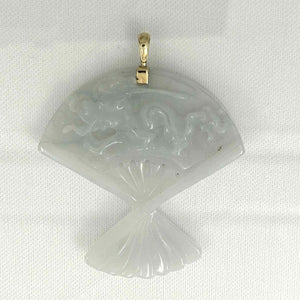 14k Yellow Gold Hand-Carved Fan Jadeite Pendant