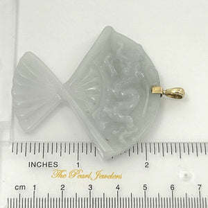 14k Yellow Gold Hand-Carved Fan Jadeite Pendant