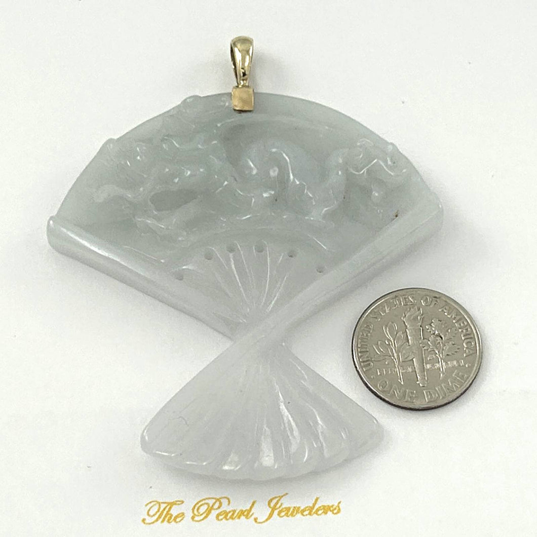 14k Yellow Gold Hand-Carved Fan Jadeite Pendant
