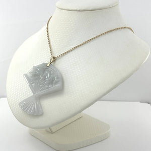 14k Yellow Gold Hand-Carved Fan Jadeite Pendant