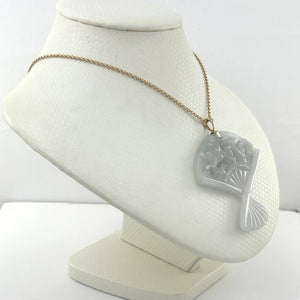 14k Yellow Gold Hand-Carved Fan Jadeite Pendant