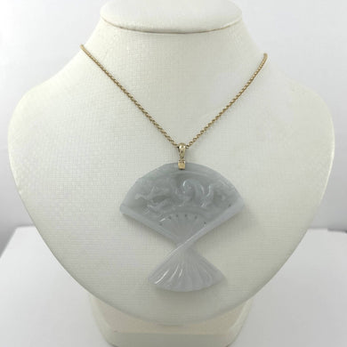 14k Yellow Gold Hand-Carved Fan Jadeite Pendant