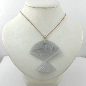 14k Yellow Gold Hand-Carved Fan Jadeite Pendant