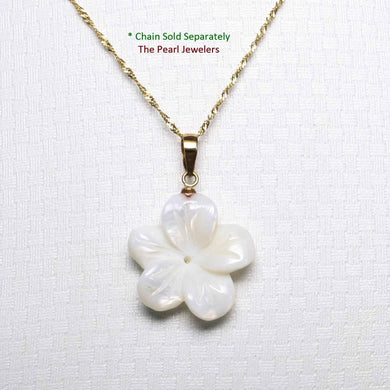 14kt Hand-Carved Mother of Pearl Hawaiian Plumeria Pendant Necklace