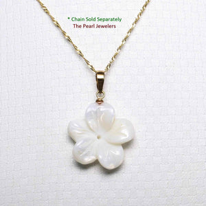 14kt Hand-Carved Mother of Pearl Hawaiian Plumeria Pendant Necklace