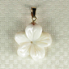 Load image into Gallery viewer, 14kt Hand-Carved Mother of Pearl Hawaiian Plumeria Pendant Necklace