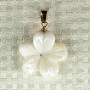 14kt Hand-Carved Mother of Pearl Hawaiian Plumeria Pendant Necklace