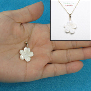14kt Hand-Carved Mother of Pearl Hawaiian Plumeria Pendant Necklace
