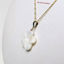 Load image into Gallery viewer, 14kt Hand-Carved Mother of Pearl Hawaiian Plumeria Pendant Necklace