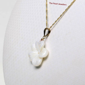 14kt Hand-Carved Mother of Pearl Hawaiian Plumeria Pendant Necklace