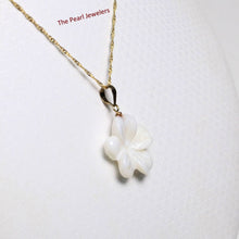 Load image into Gallery viewer, 14kt Hand-Carved Mother of Pearl Hawaiian Plumeria Pendant Necklace