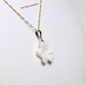 14kt Hand-Carved Mother of Pearl Hawaiian Plumeria Pendant Necklace
