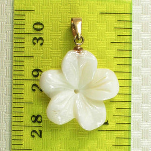 14kt Hand-Carved Mother of Pearl Hawaiian Plumeria Pendant Necklace