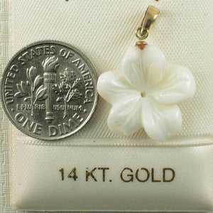 14kt Hand-Carved Mother of Pearl Hawaiian Plumeria Pendant Necklace