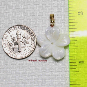 14kt Hand-Carved Mother of Pearl Hawaiian Plumeria Pendant Necklace
