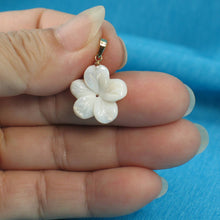 Load image into Gallery viewer, 14kt Hand-Carved Mother of Pearl Hawaiian Plumeria Pendant Necklace