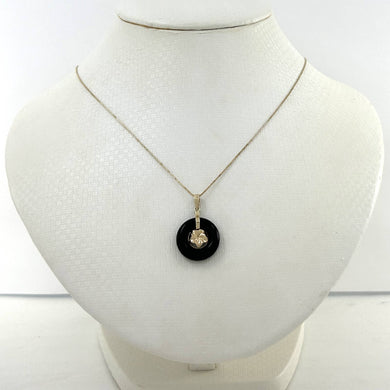 14kt Solid Yellow Gold Hawaiian Plumeria Design Black Onyx Pendant Necklace