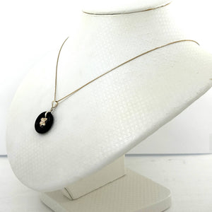 14kt Solid Yellow Gold Hawaiian Plumeria Design Black Onyx Pendant Necklace