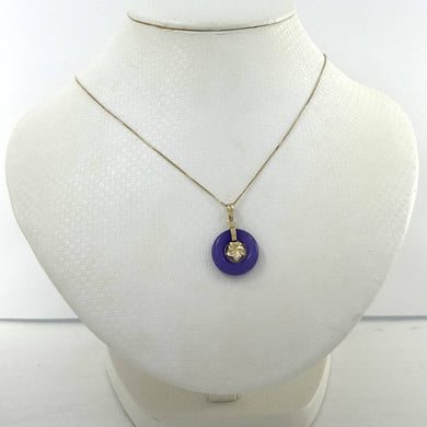 14kt Solid Yellow Gold Hawaiian Plumeria Design Purple Jade Pendant Necklace